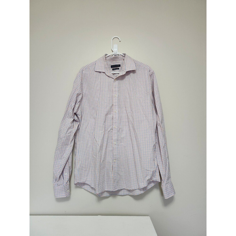Tommy Hilfiger Orange Blue Plaid Button Up Dress Shirt L 16.5